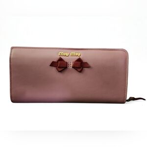 Miu Miu Ribbon Bow Leather Zip Around Wallet